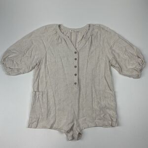 Day And Moon Linen Blend Romper Size‎ S Beige Puff Sleeve Cottagecore Boho